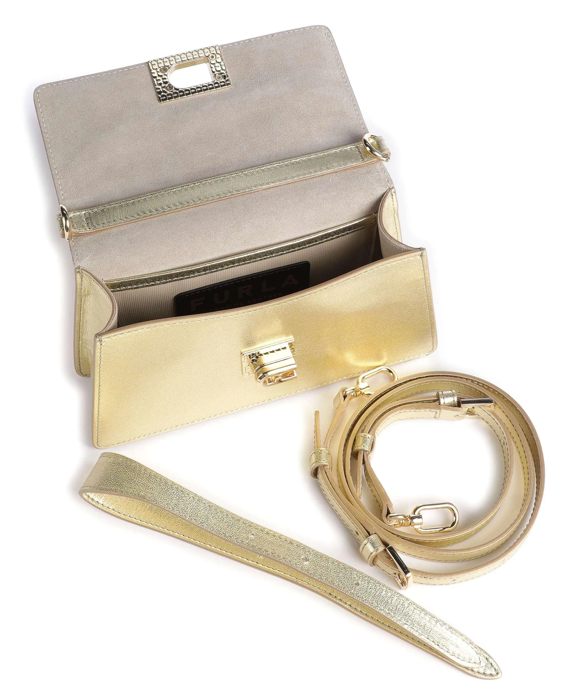  Furla Zoe Mini Borsa a tracolla pelle a grana fine oro  