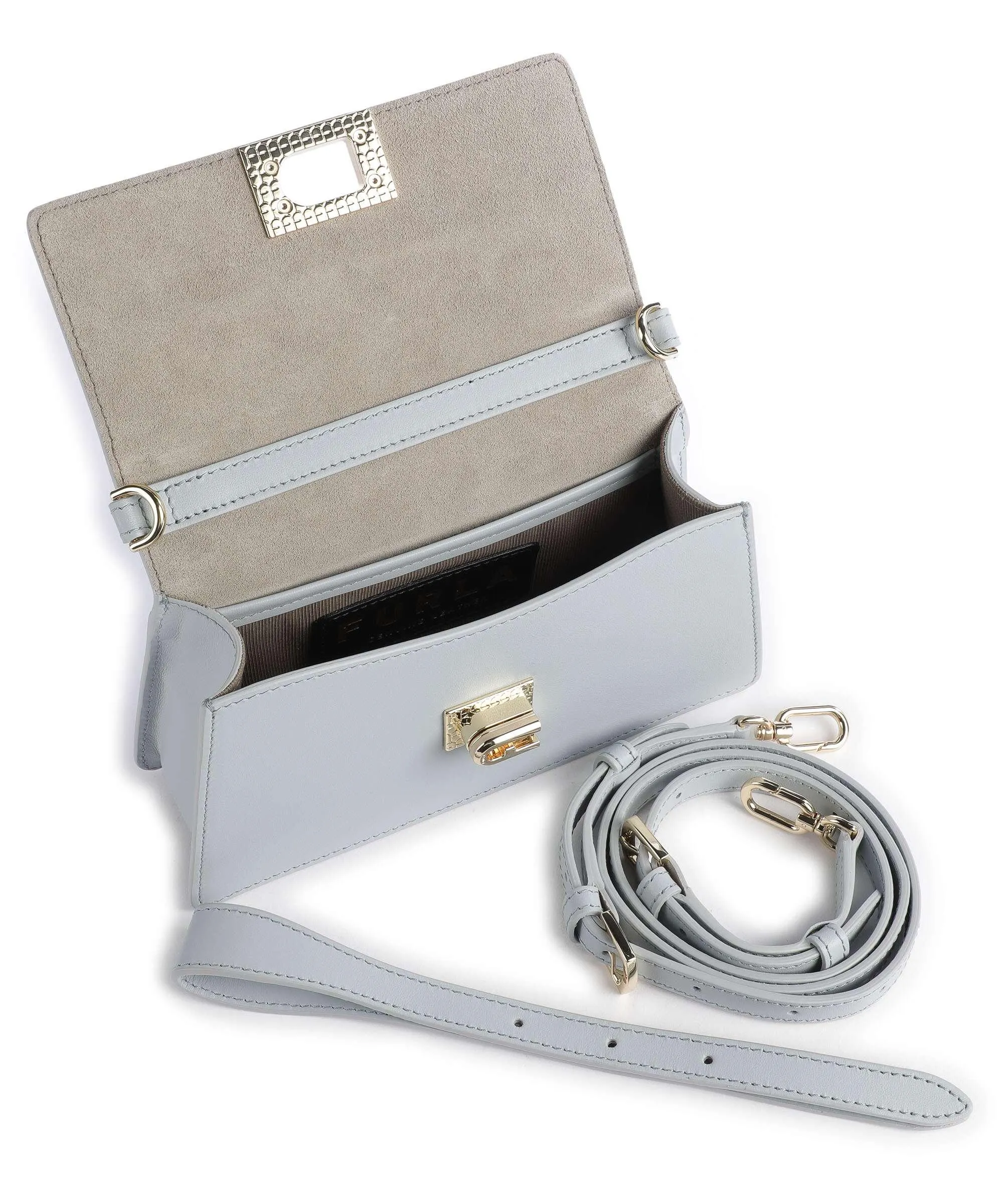  Furla Zoe Mini Borsa a tracolla pelle liscia blu chiaro  