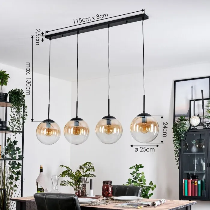 Gastor Lampadario a sospensione, Lampada a sfera, Lampada a sospensione Ambrato, Chiaro, 4-Luci