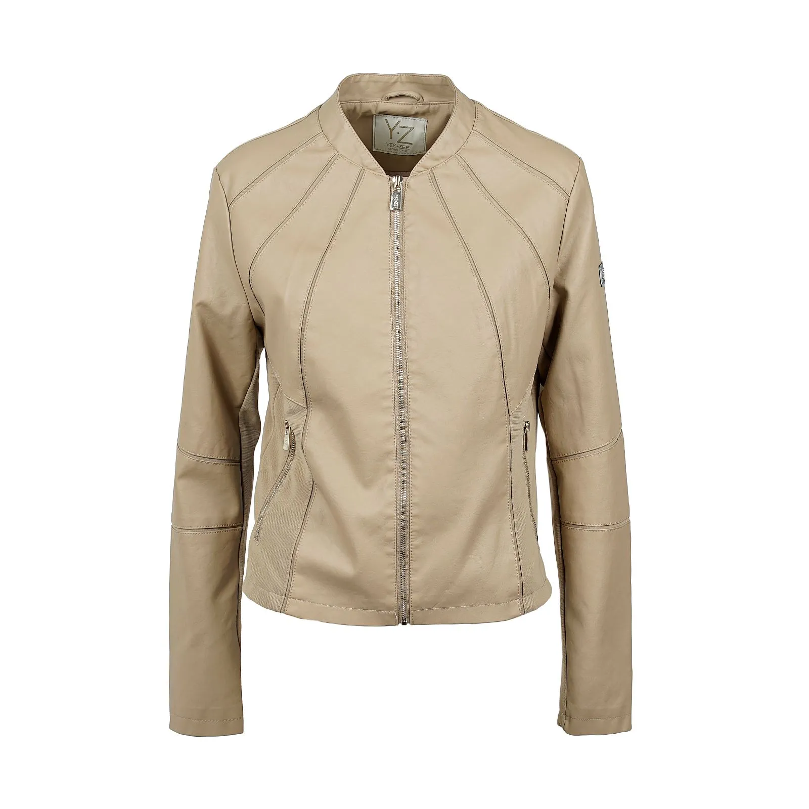 Giacca beige con tasche e zip