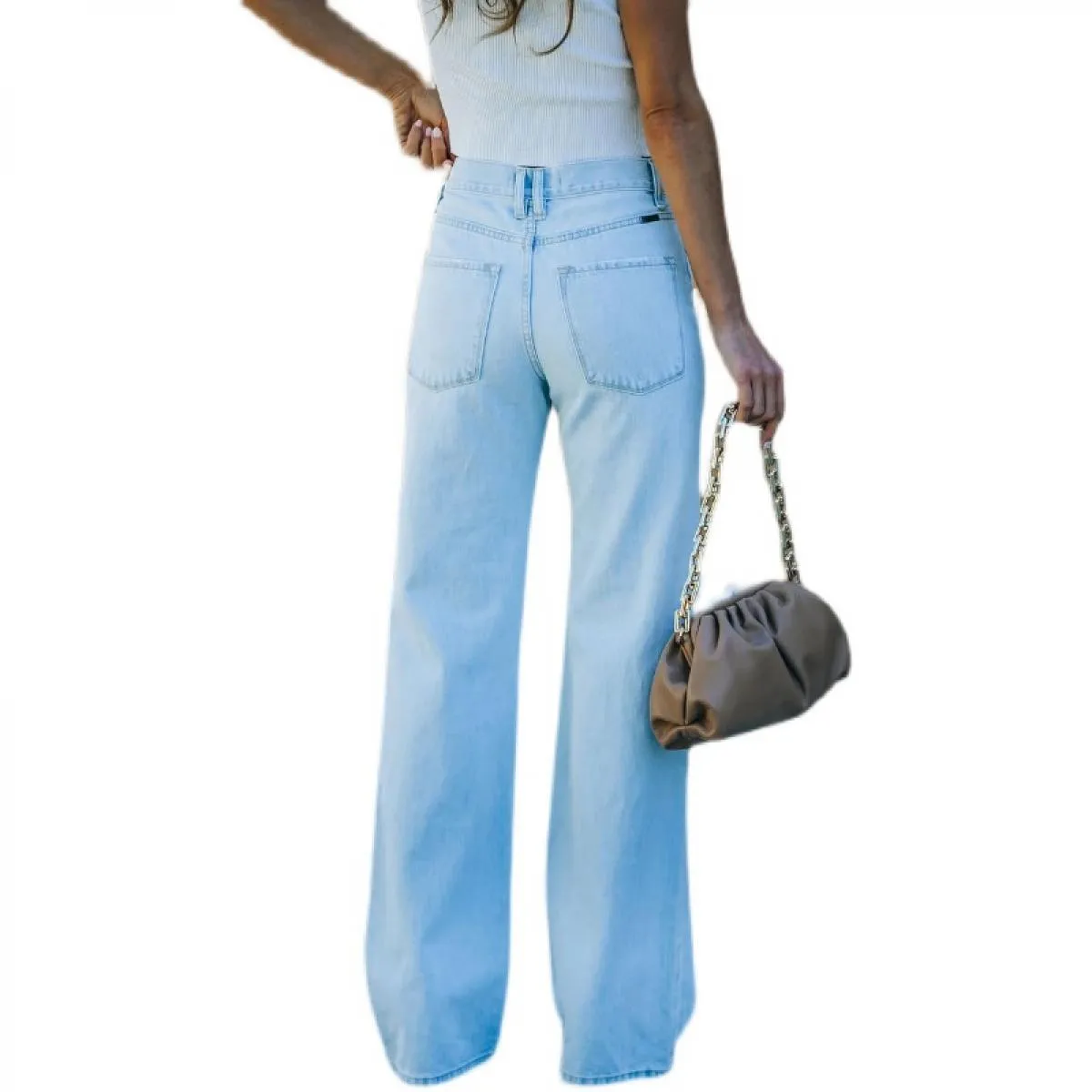 Jeans a vita alta strappati a gamba larga Jeans dritti a gamba larga strappati a vita alta 2023
