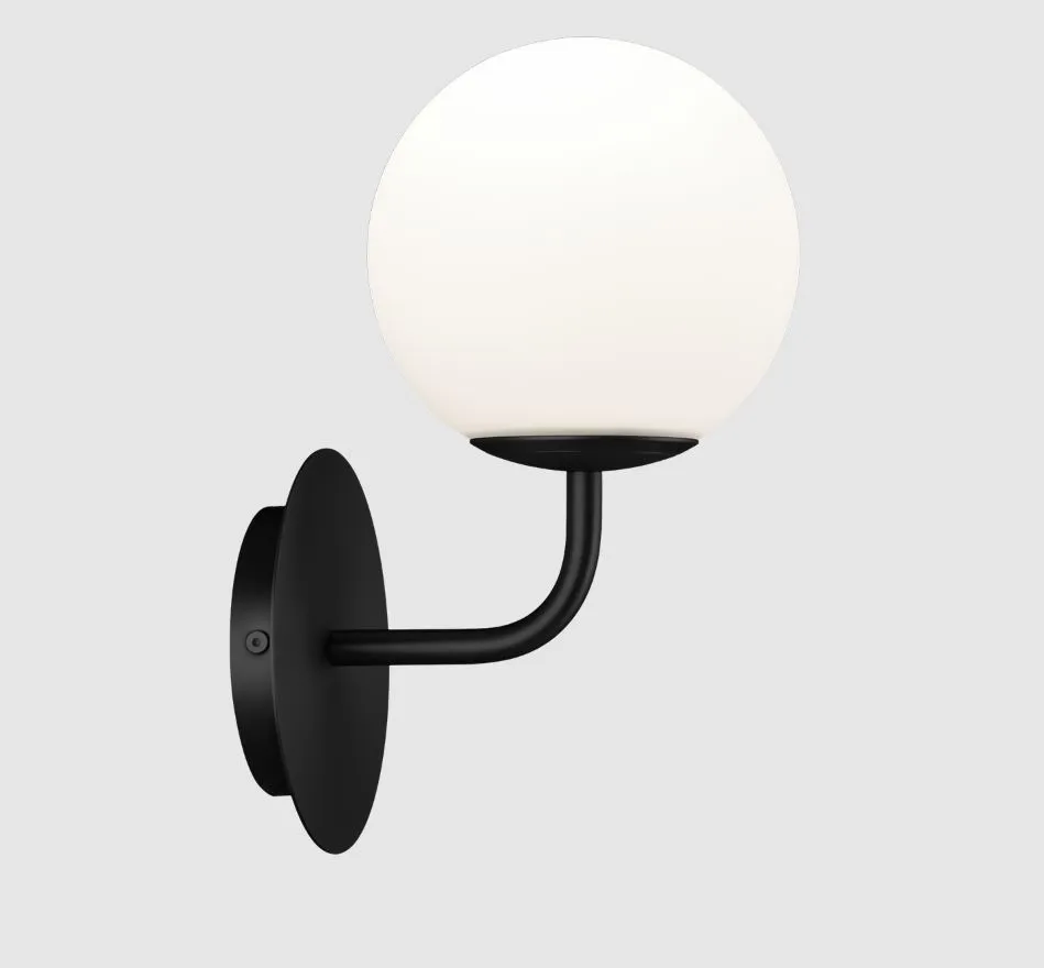 Lampada da Parete Braccio Nero e Paralume Sfera Vetro Bianco Parma IP44 ACB