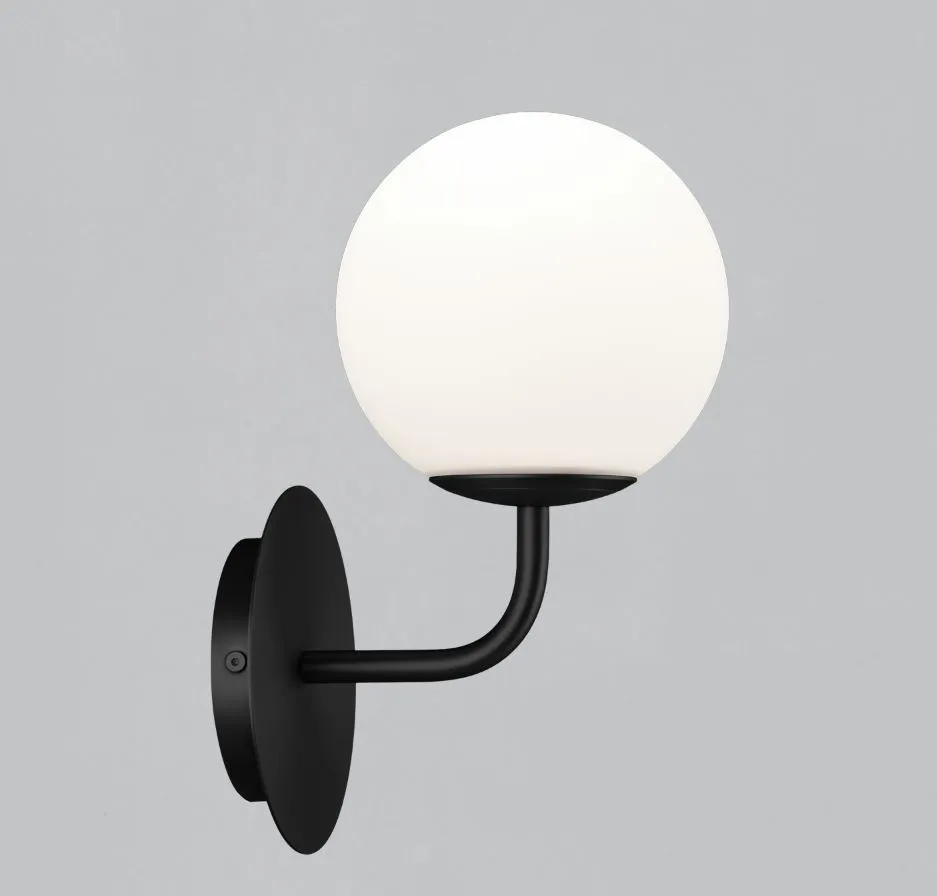 Lampada da Parete Braccio Nero e Paralume Sfera Vetro Bianco Parma IP44 ACB