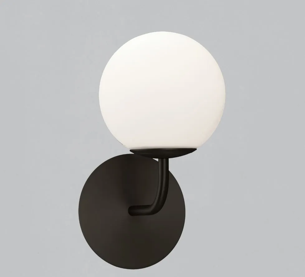 Lampada da Parete Braccio Nero e Paralume Sfera Vetro Bianco Parma IP44 ACB