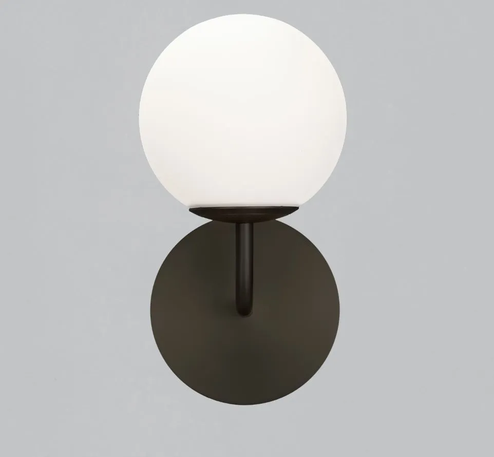 Lampada da Parete Braccio Nero e Paralume Sfera Vetro Bianco Parma IP44 ACB