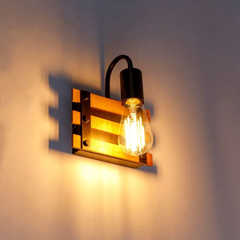 Lampada da parete industriale marrone con legno - Paleta Mai
