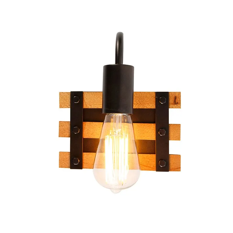 Lampada da parete industriale marrone con legno - Paleta Mai