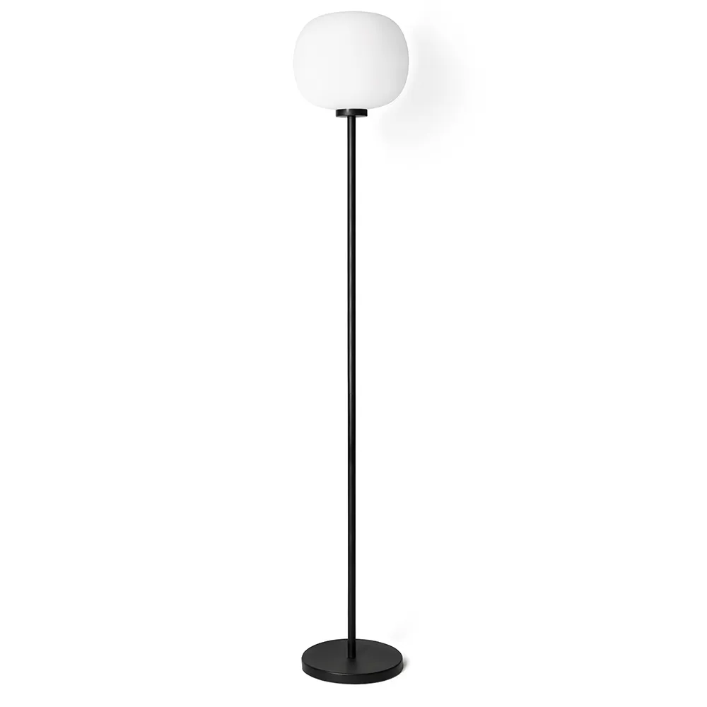 Lampada da Terra MILOOX – BOMBO Metallo Nero Vetro Bianco Dimmerabile 1 Luce H. 173