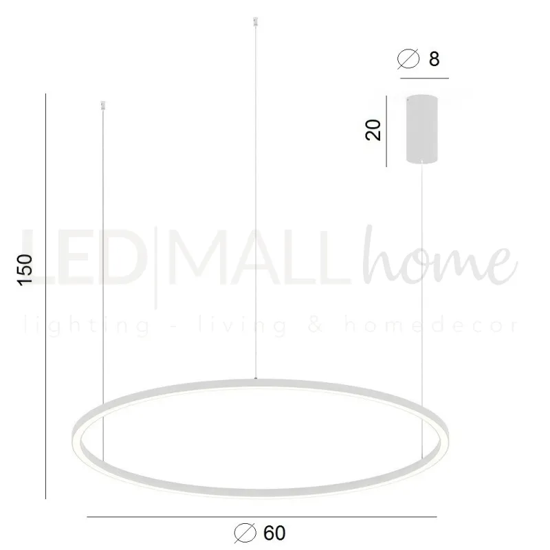 Lampadario a sospensione Bianca 30W 4500Lm cct 60X60X150Cm