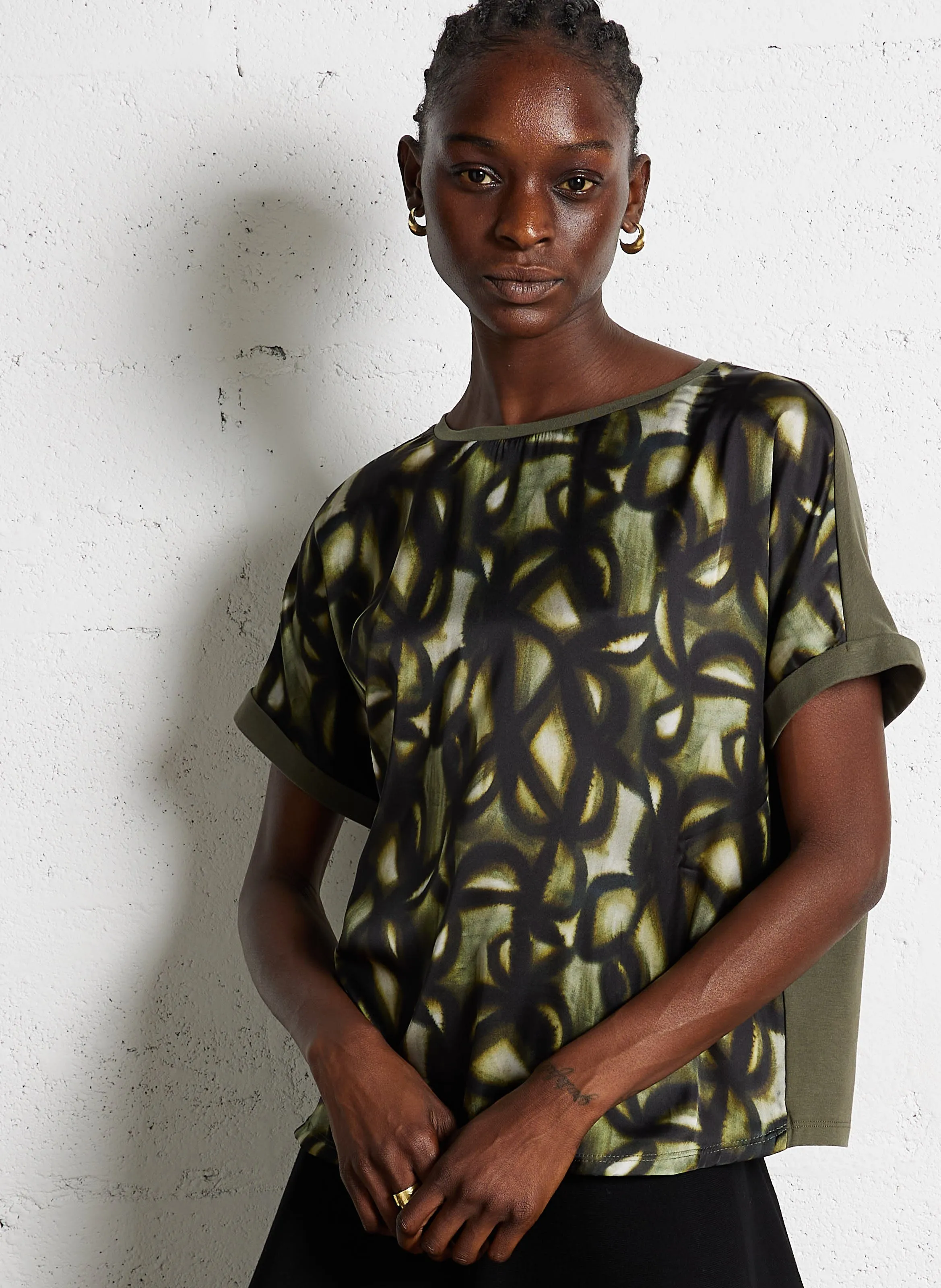  LIU JO   Blusa scollo tondo in misto cotone | Verde