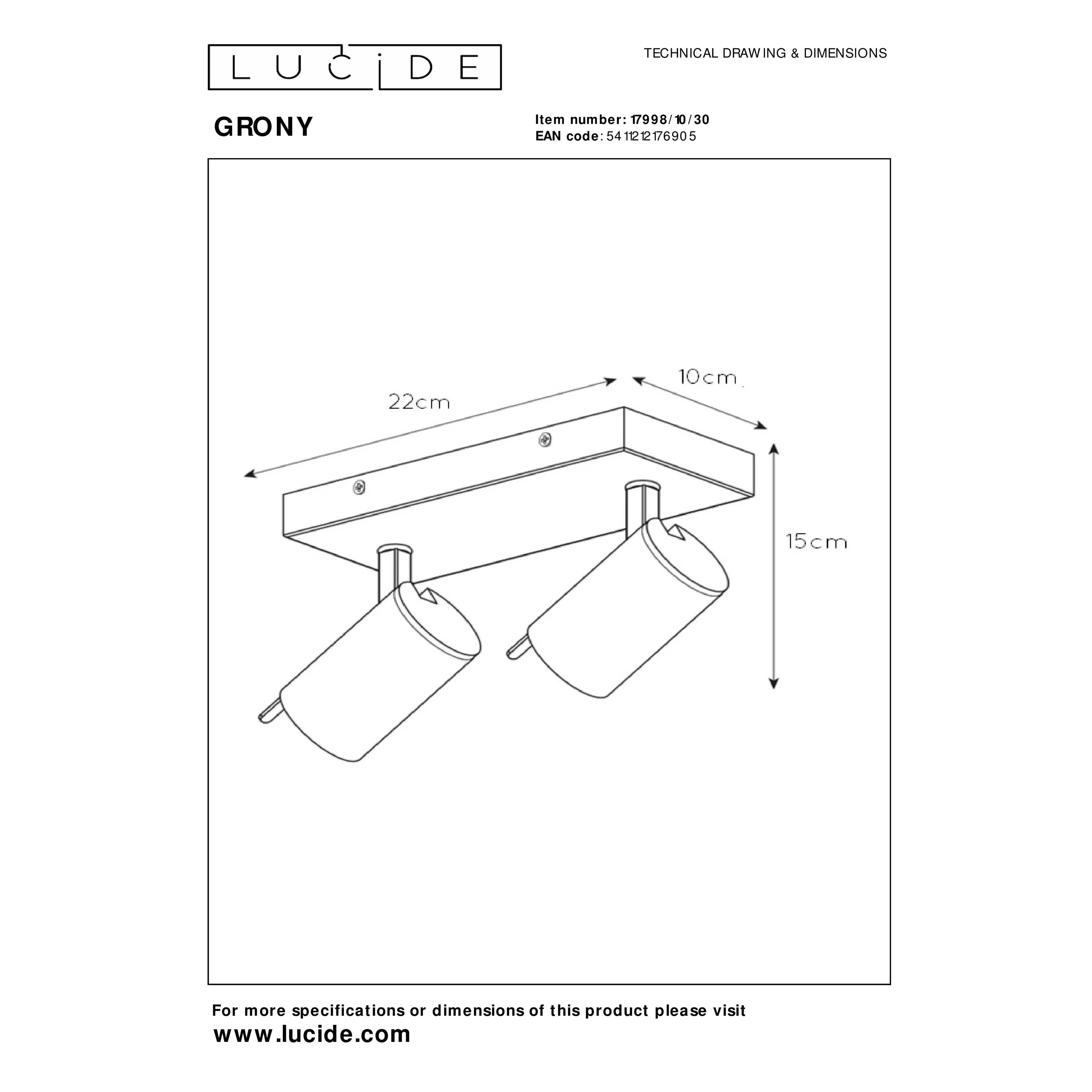 Lucide  Faretto a LED dimmerabile struttura in metallo con doppio diffusore orientabile Grony - 5W - 3000k Luce Calda