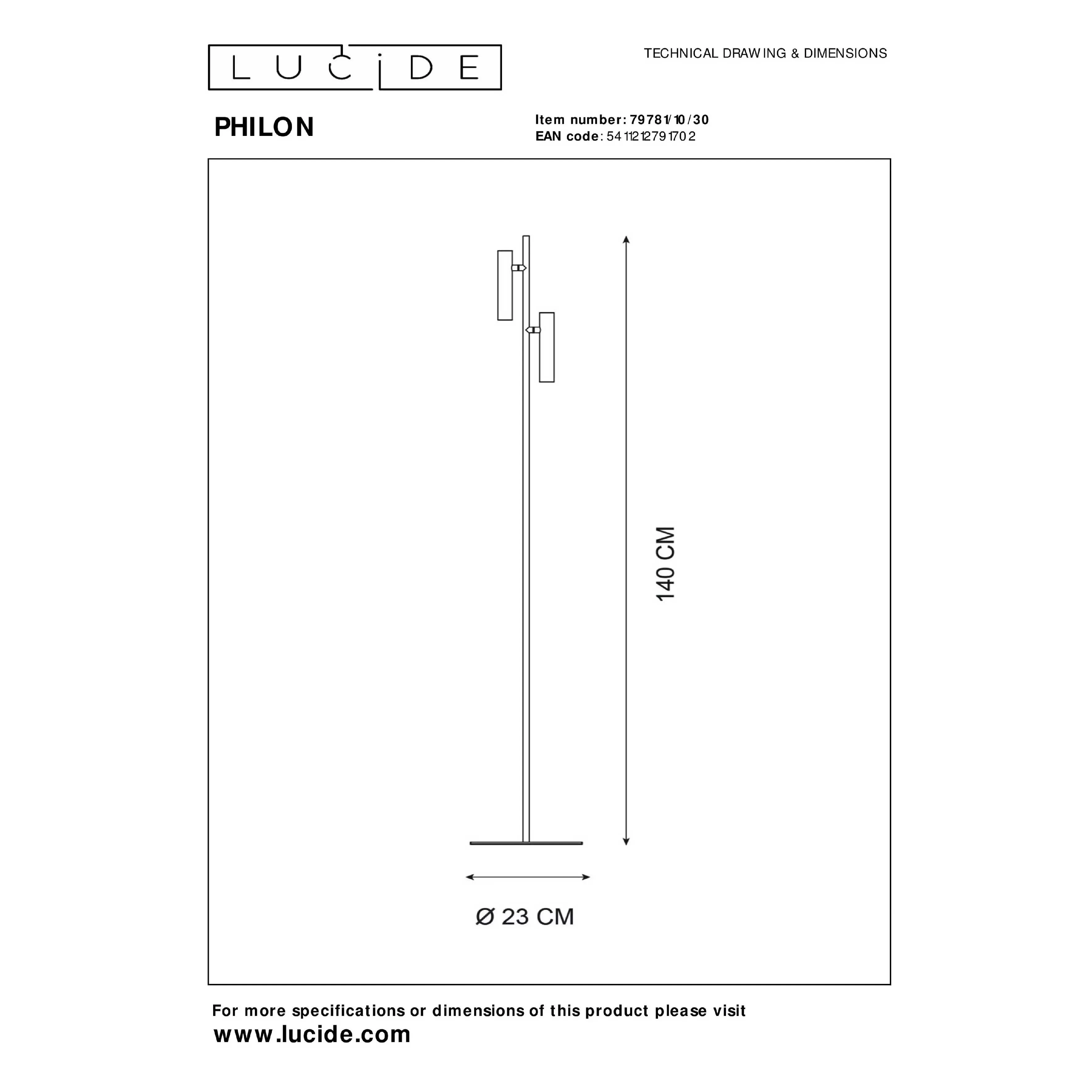 Lucide  Lampada da terra in alluminio con doppio diffusore orientabile a LED dimmerabile Philon - 5W - 3000k Luce Calda