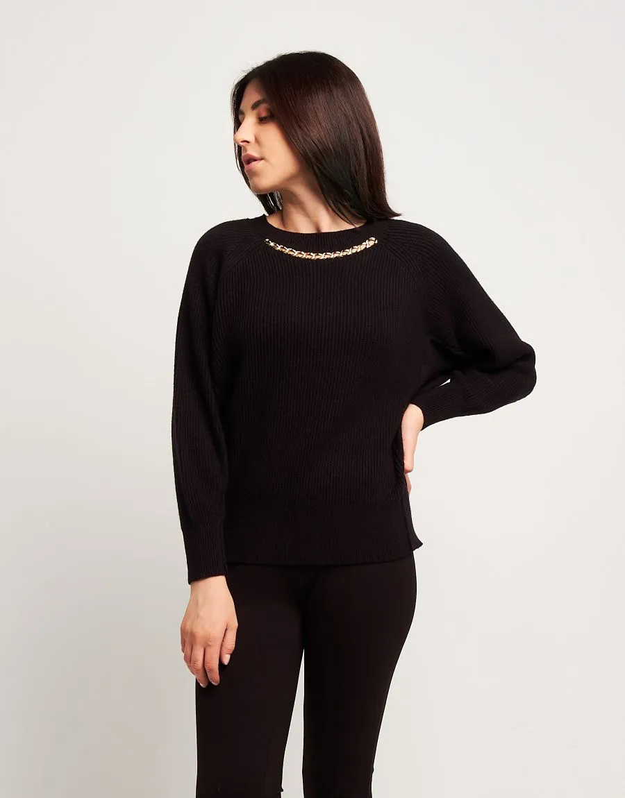 Maglia raglan a coste con catena oro