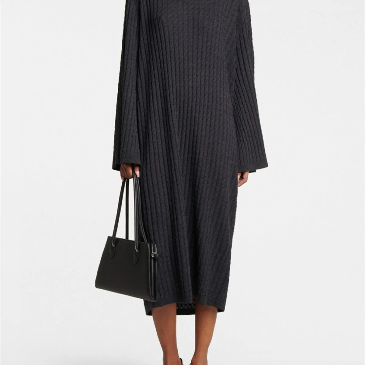 Maglieria allentata Abito lungo a coste Abito lungo in maglia patchwork a vita alta casual femminile a maniche lunghe per