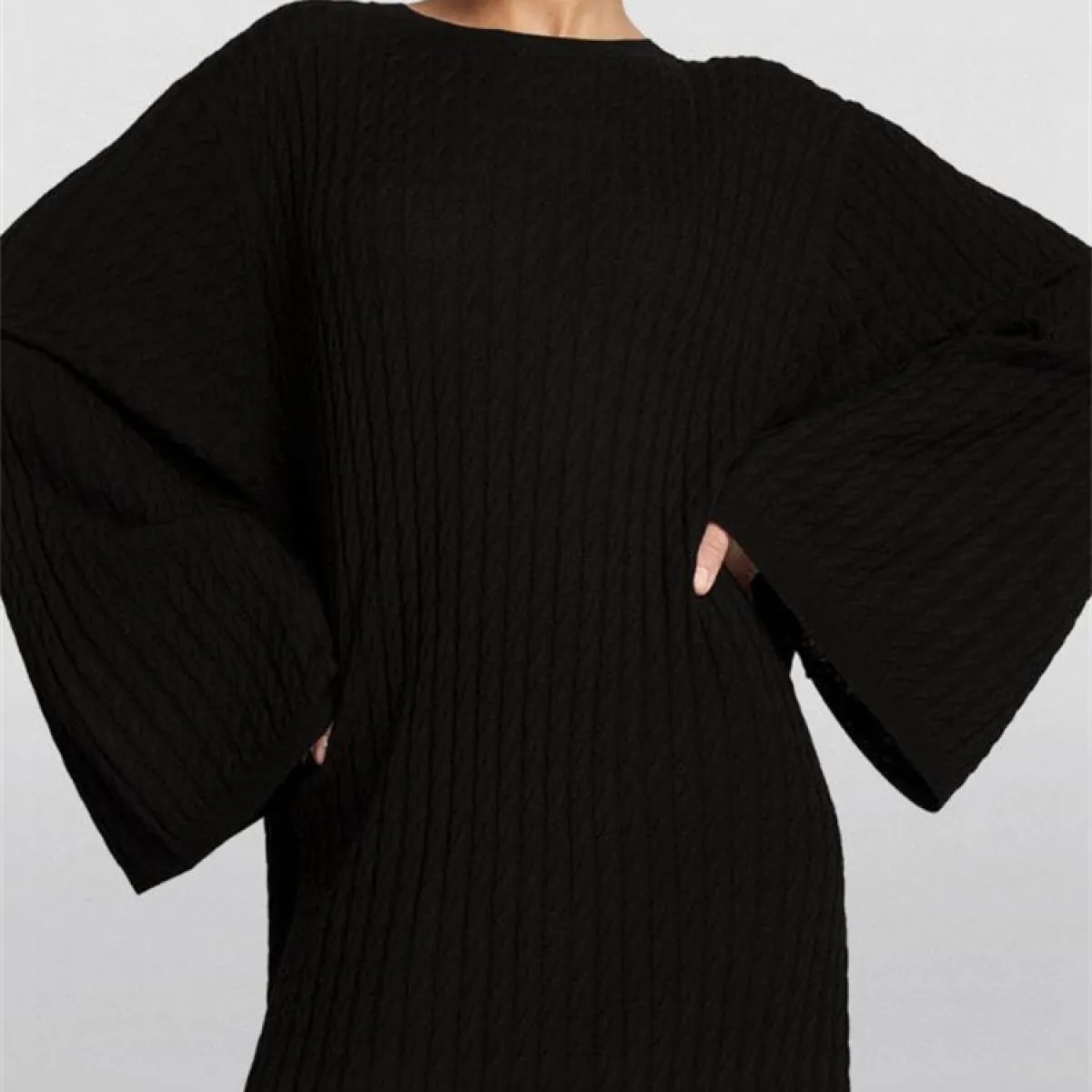 Maglieria allentata Abito lungo a coste Abito lungo in maglia patchwork a vita alta casual femminile a maniche lunghe per