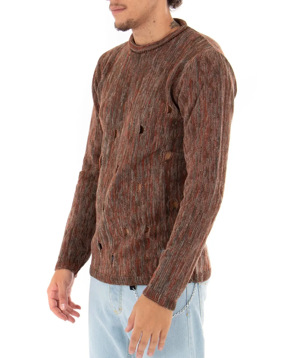 Maglioncino Uomo Girocollo Multicolore Maglia Con Rotture GIOSAL-M2230A