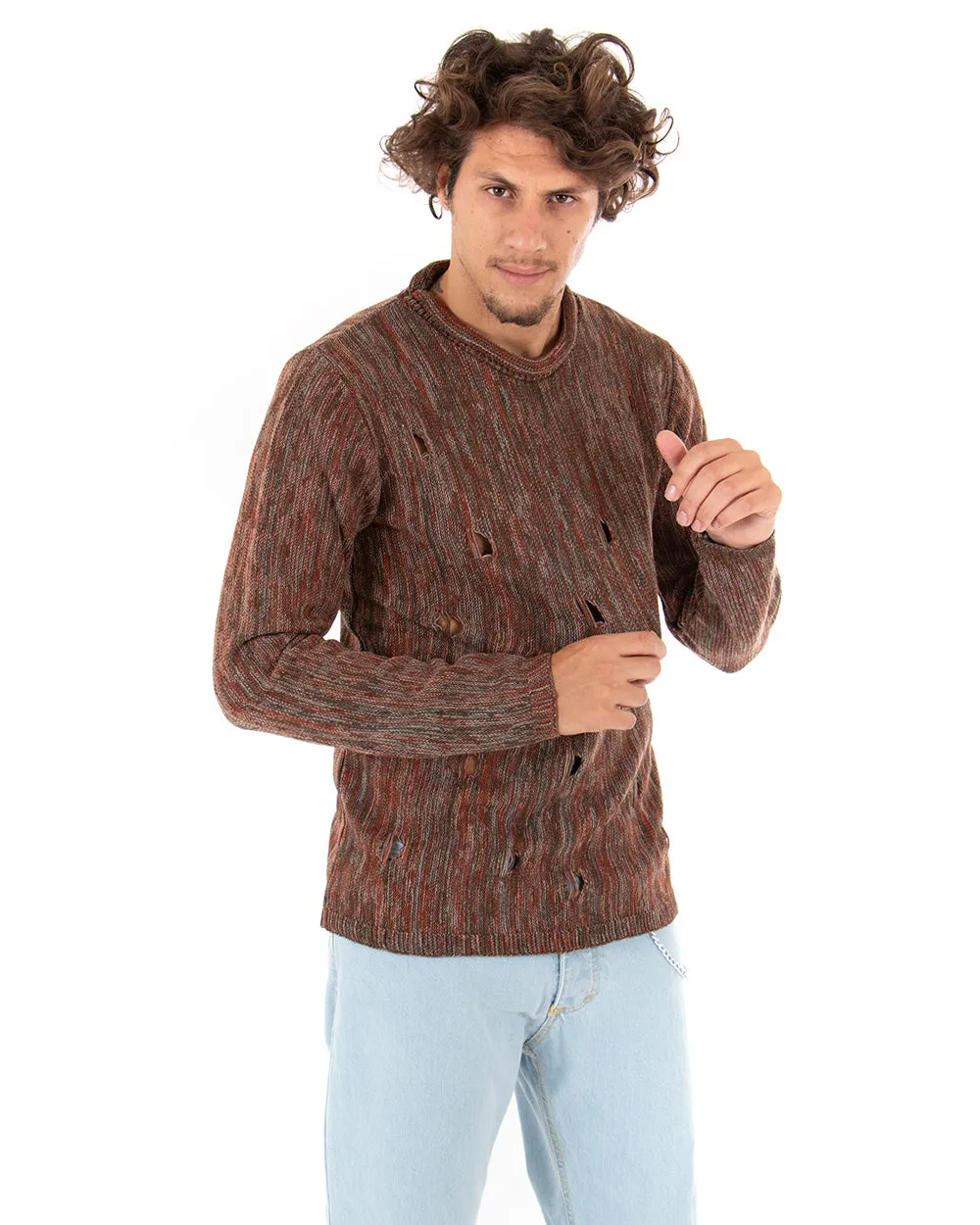 Maglioncino Uomo Girocollo Multicolore Maglia Con Rotture GIOSAL-M2230A