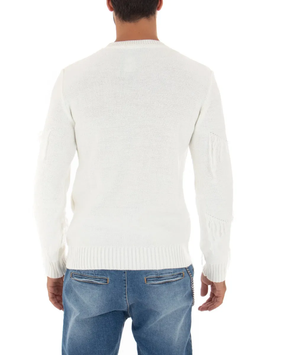 Maglioncino Uomo Girocollo Tinta Unita Bianco Maglia Basic Con Frange GIOSAL-M2260A