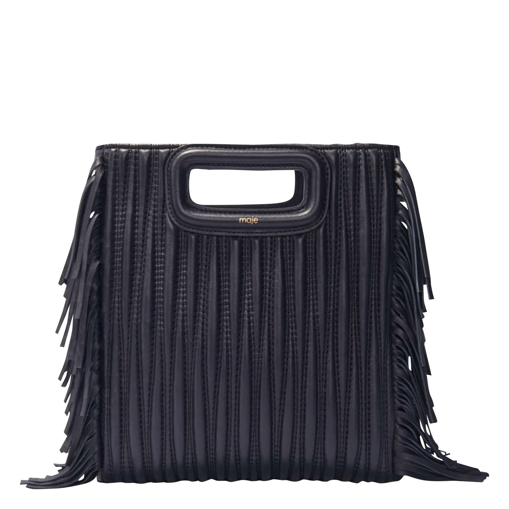  MAJE   M - Borsa a tracolla con frange in pelle | Nero