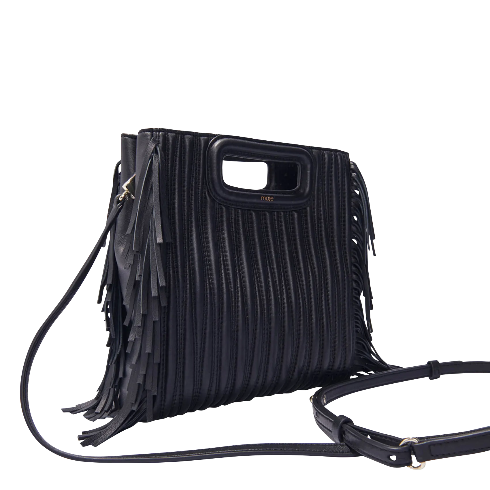  MAJE   M - Borsa a tracolla con frange in pelle | Nero