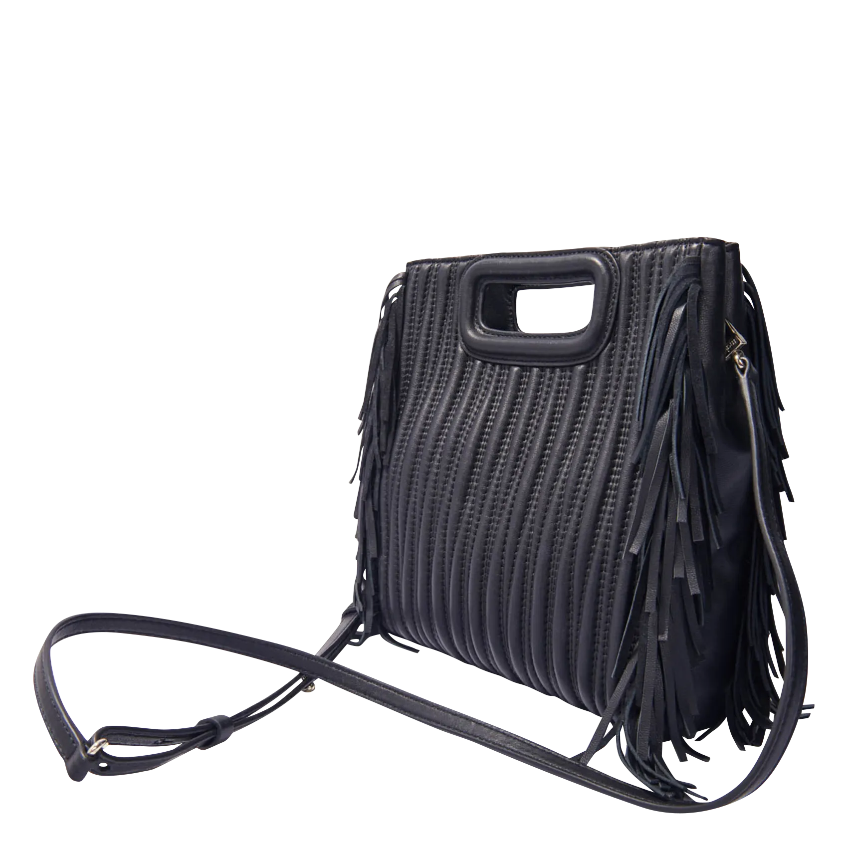  MAJE   M - Borsa a tracolla con frange in pelle | Nero