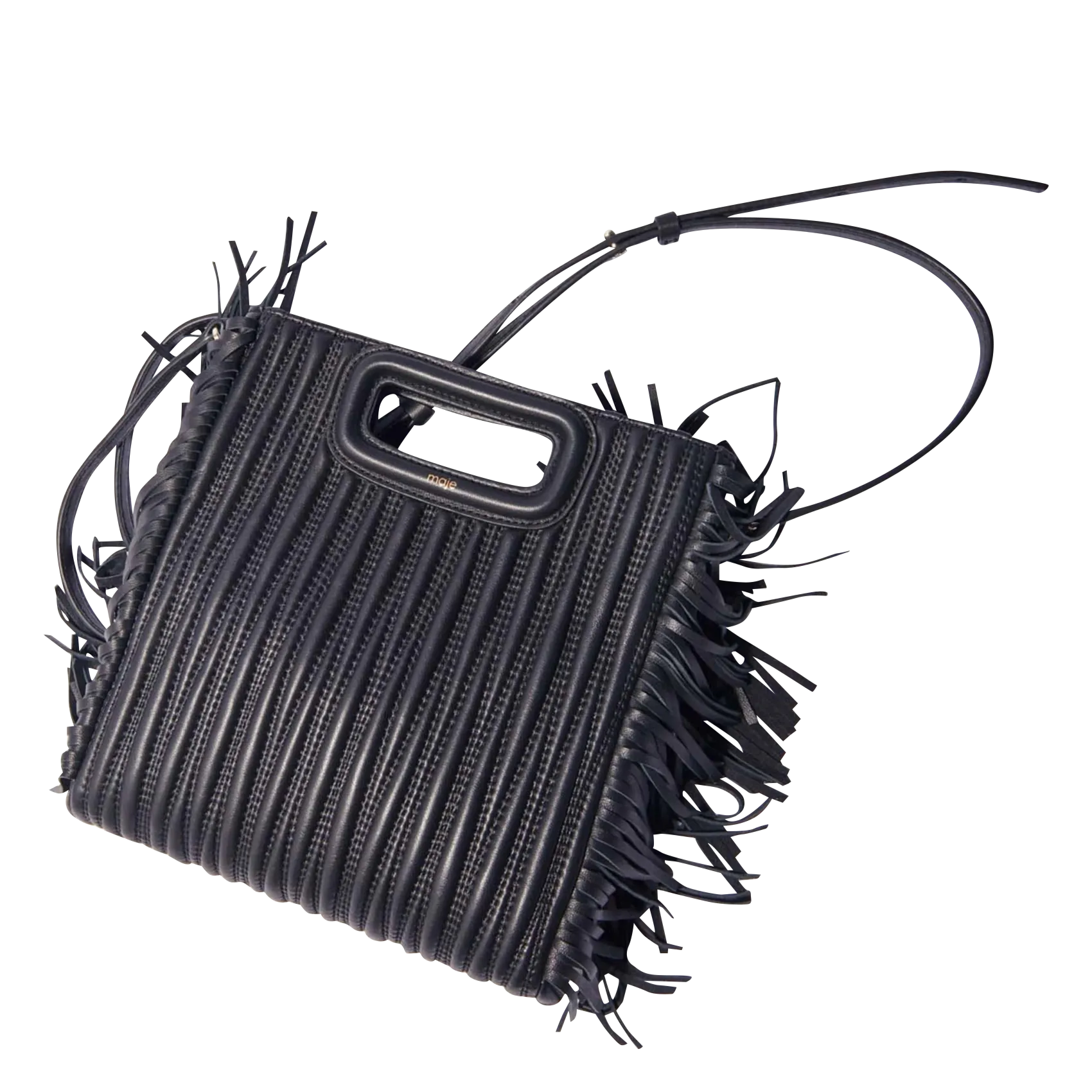  MAJE   M - Borsa a tracolla con frange in pelle | Nero