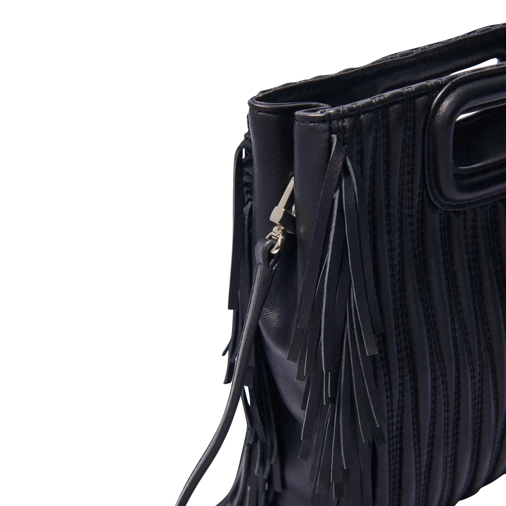  MAJE   M - Borsa a tracolla con frange in pelle | Nero