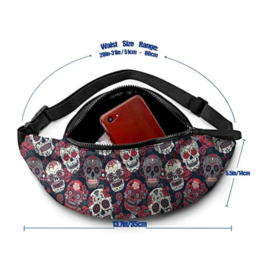 Marsupio per Uomo Donna,Marsupio Teschio di Zucchero con Cintura Tasca a Tracolla Regolabile Borsa a Tracolla Borsa sul Petto pe
