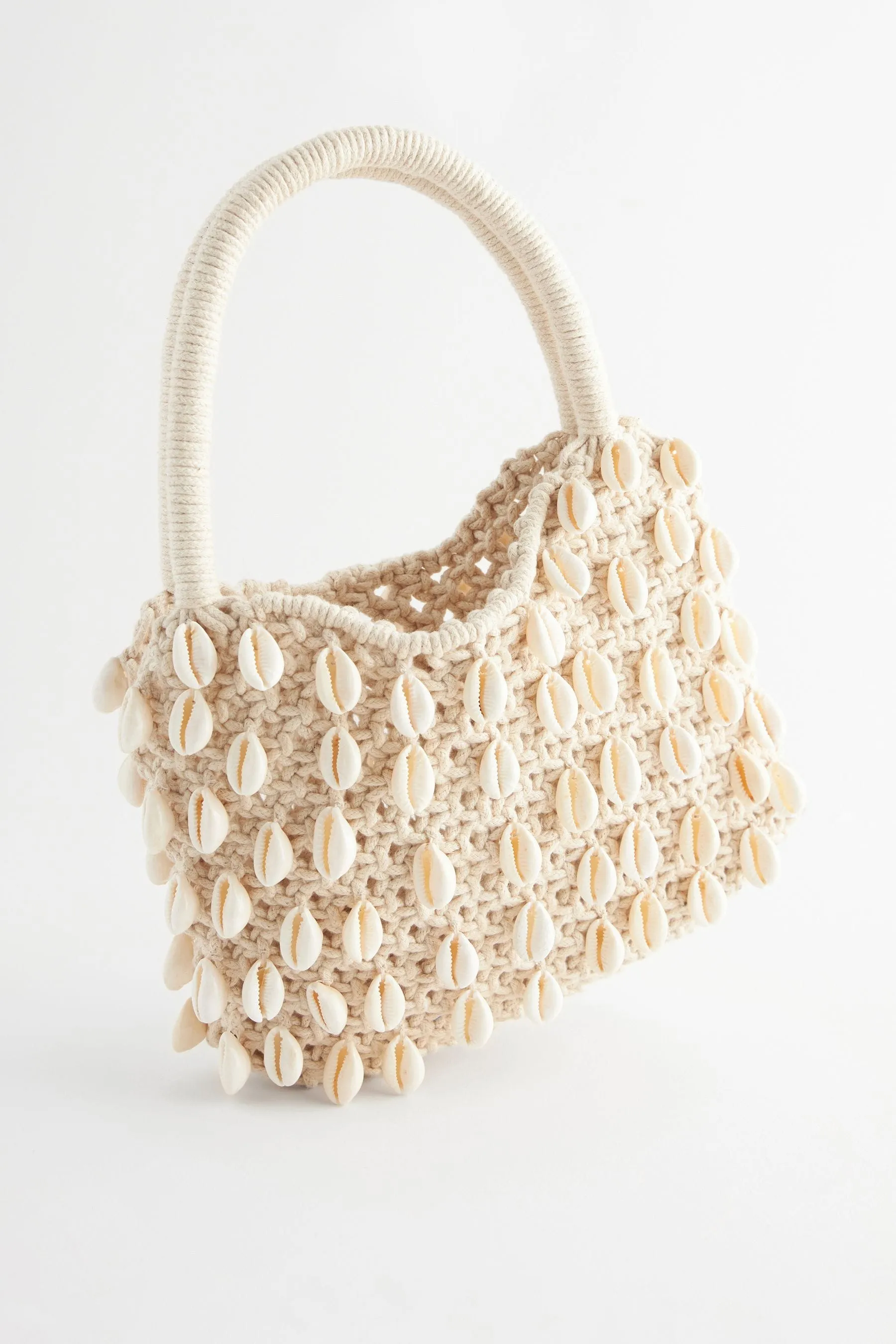 Naturale  - Borsa a mano con conchiglie all'uncinetto