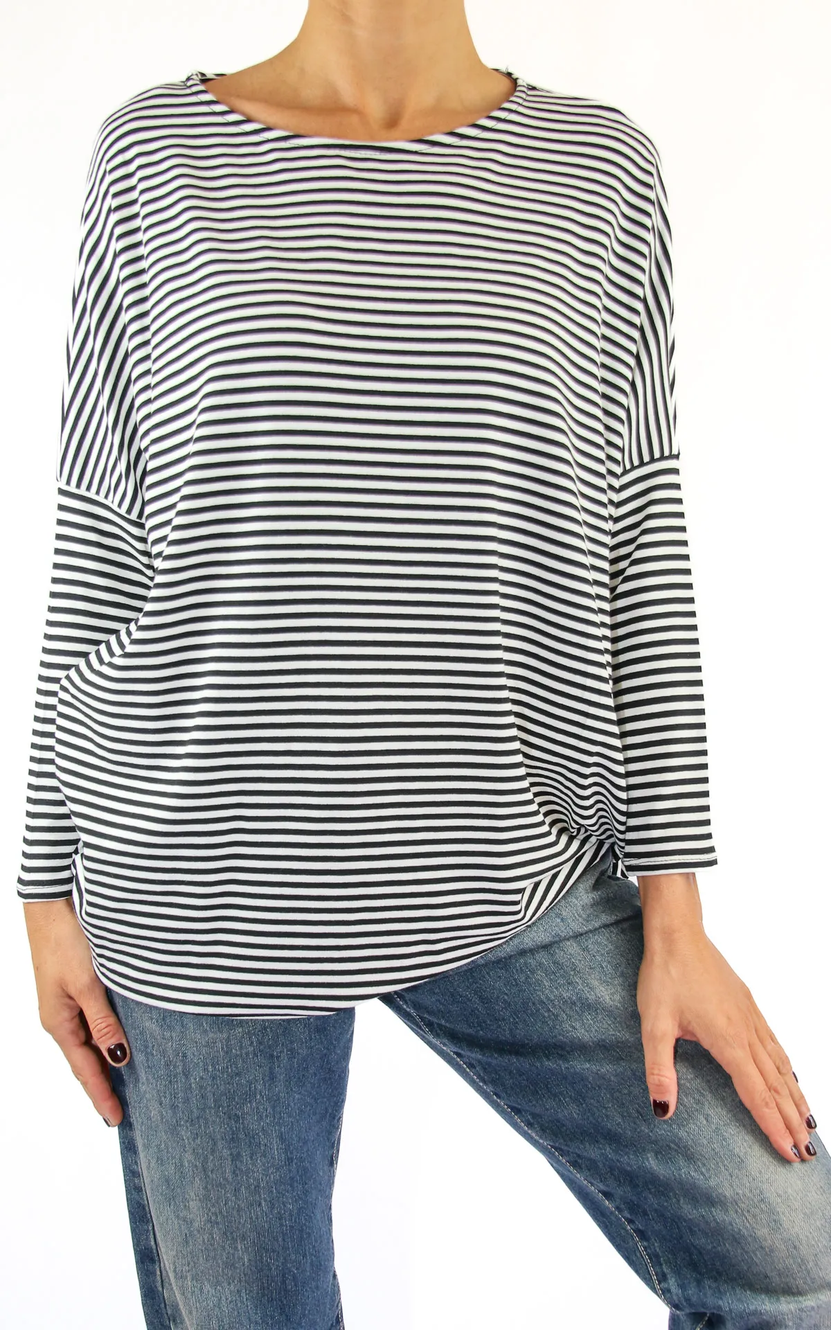 Off-On – t-shirt oversize a righe – bianco/nero