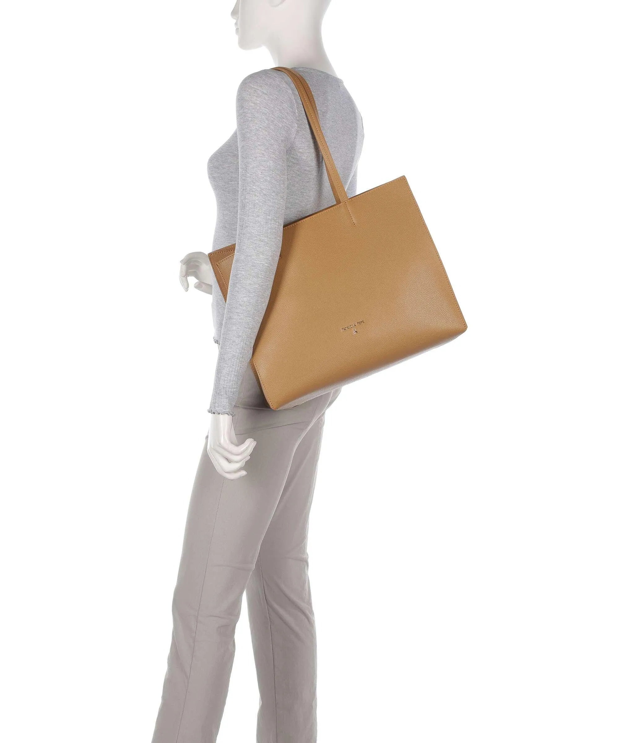  Patrizia Pepe Borsa shopper pelle granulata marrone chiaro  