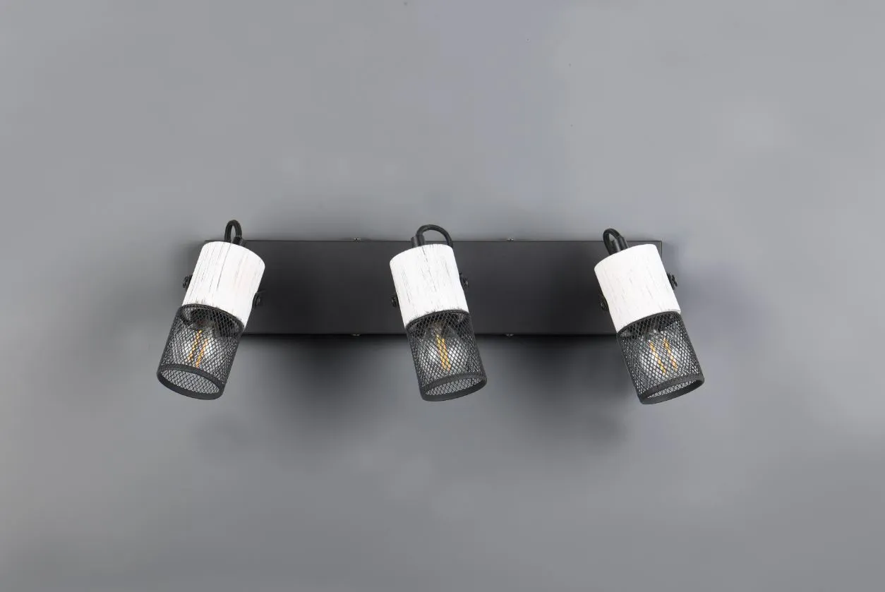 Piastra Rettangolare 3 Faretti E14 Orientabili con Legno Bianco e Gabbia Metallica Tosh Trio Lighting