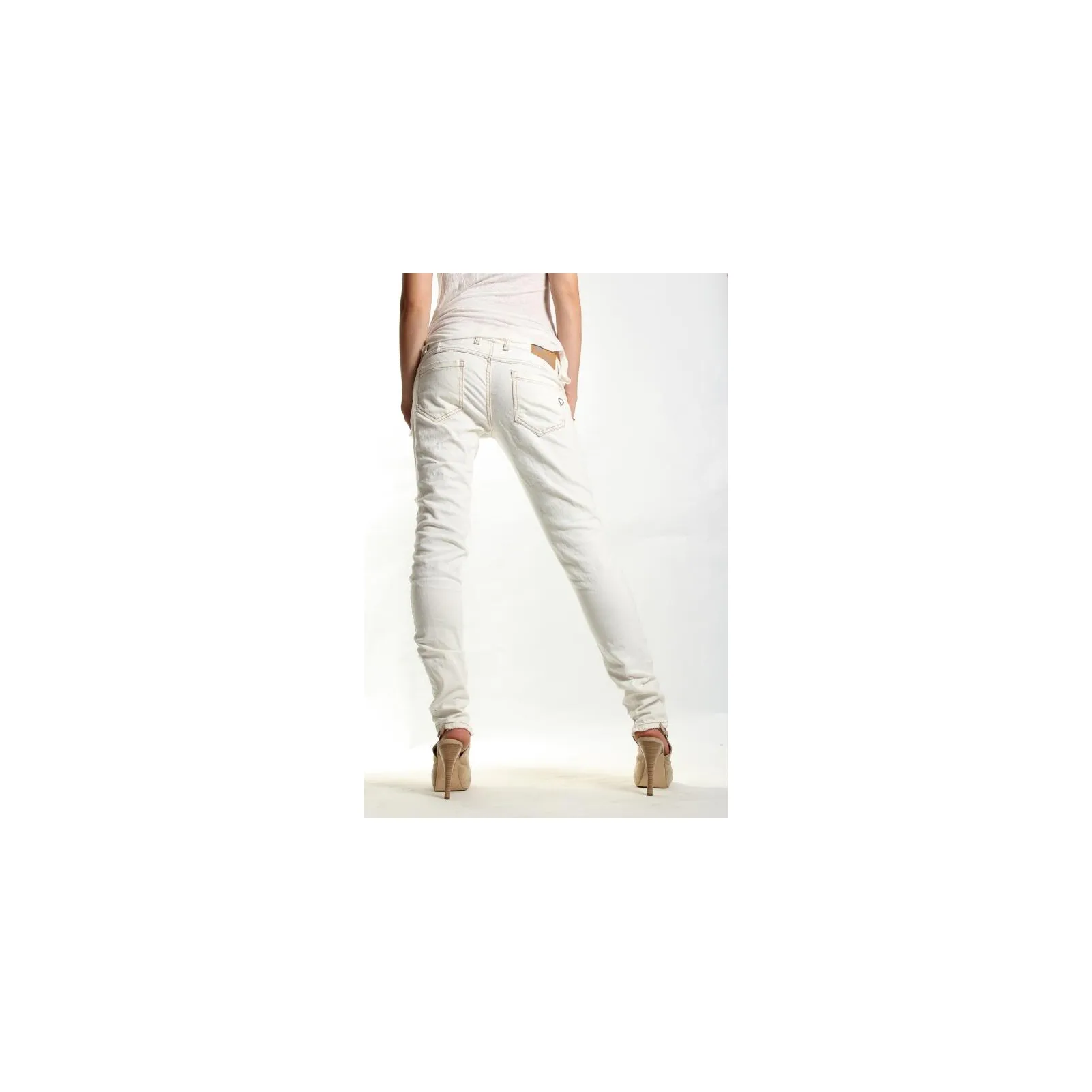 PLEASE jeans slim fit vita bassa tre bottoni P83AAS939 strappato NEW lady