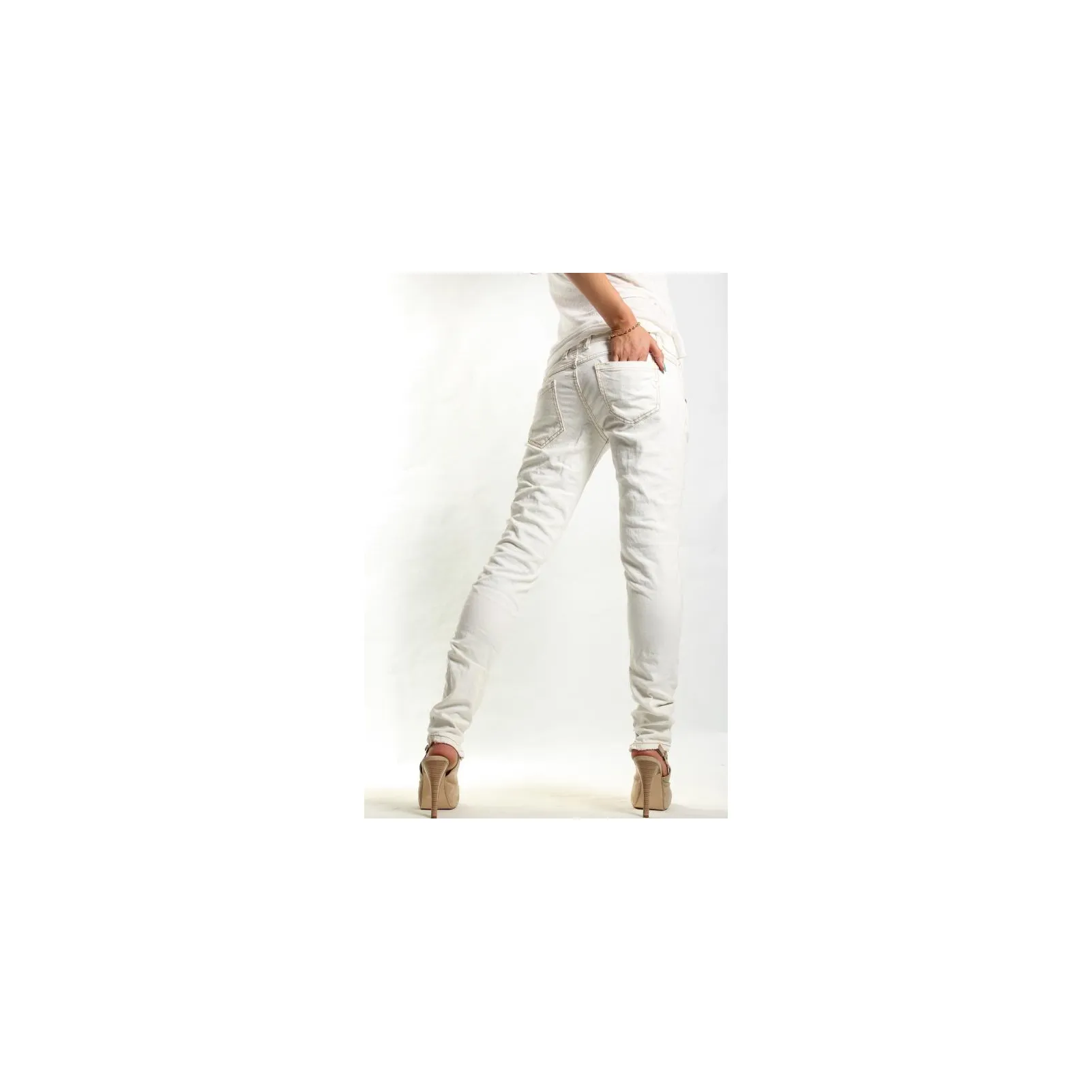 PLEASE jeans slim fit vita bassa tre bottoni P83AAS939 strappato NEW lady
