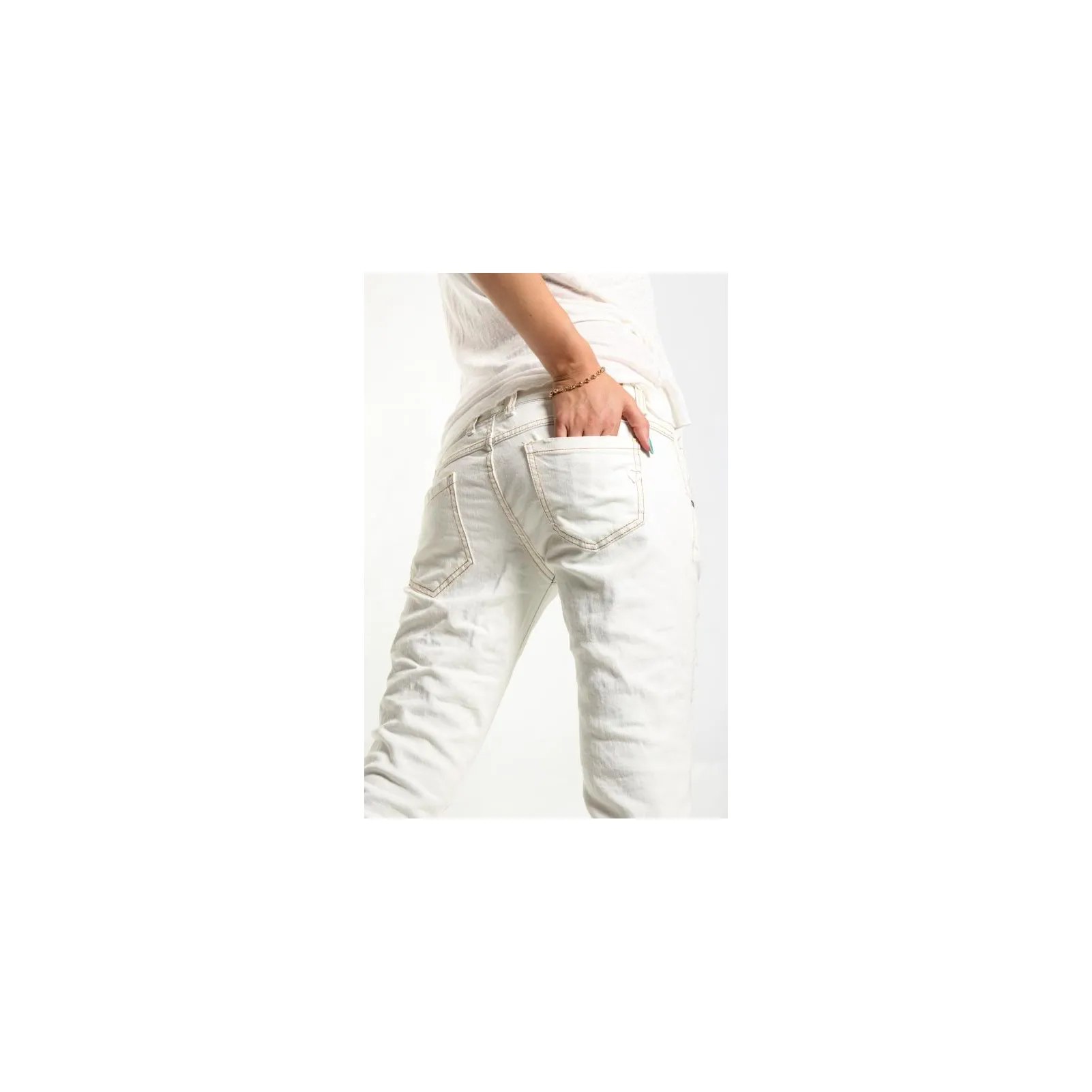 PLEASE jeans slim fit vita bassa tre bottoni P83AAS939 strappato NEW lady