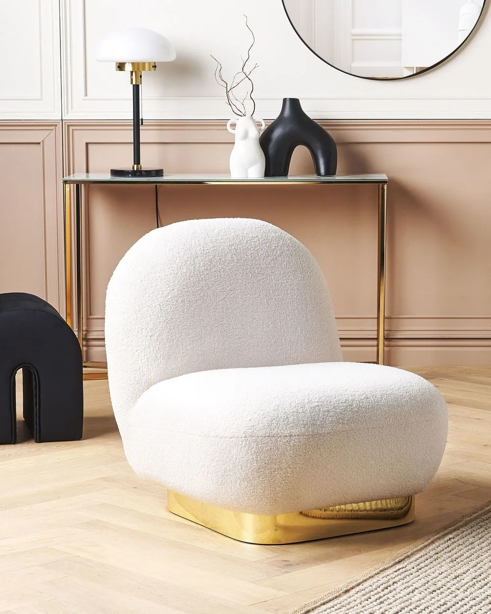 Poltrona girevole LOVIISA Bouclé Bianco