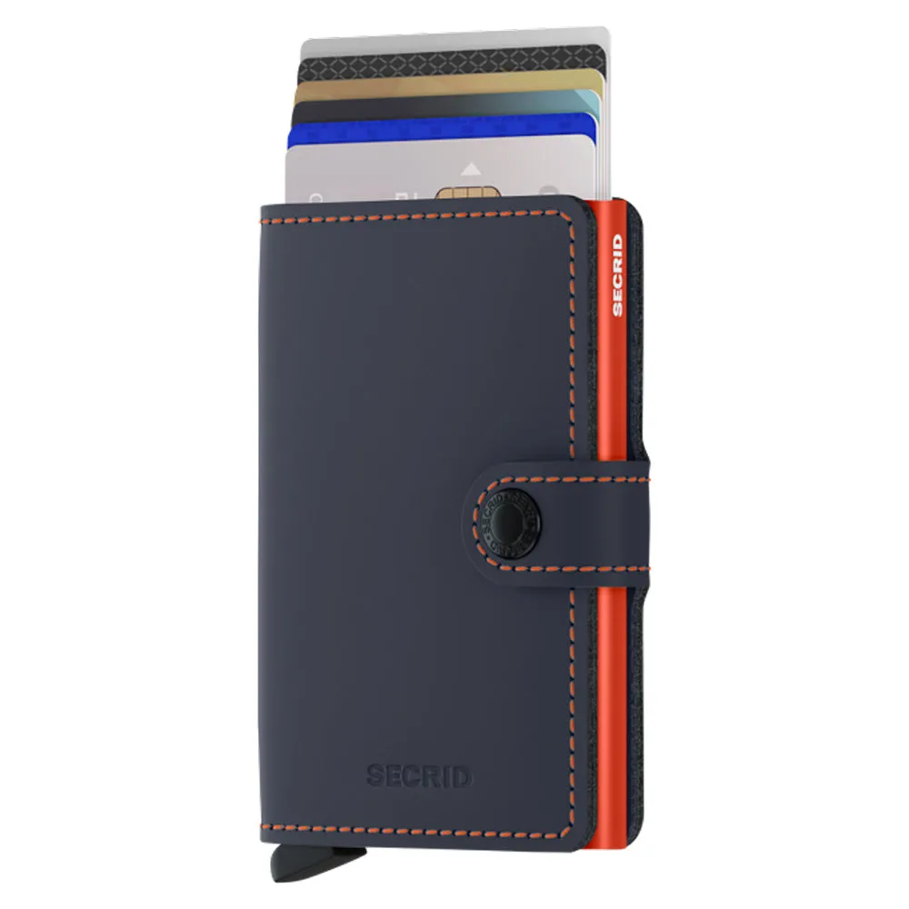 Porta Carte con Clip SECRID linea Matte in Pelle Night Blue e Orange con RFID