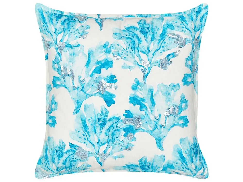 ROCKWEED Set of 2 Decorative Cushions Floral Pattern Blue 45 x 45 cm Cotton