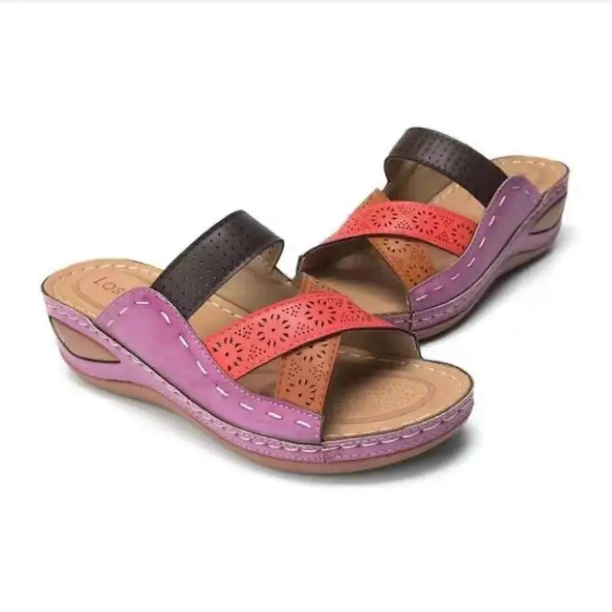 Sandali da donna 2024 Scarpe con zeppa alla moda per pantofole da donna Scarpe estive con sandali con tacco Infradito da donna C