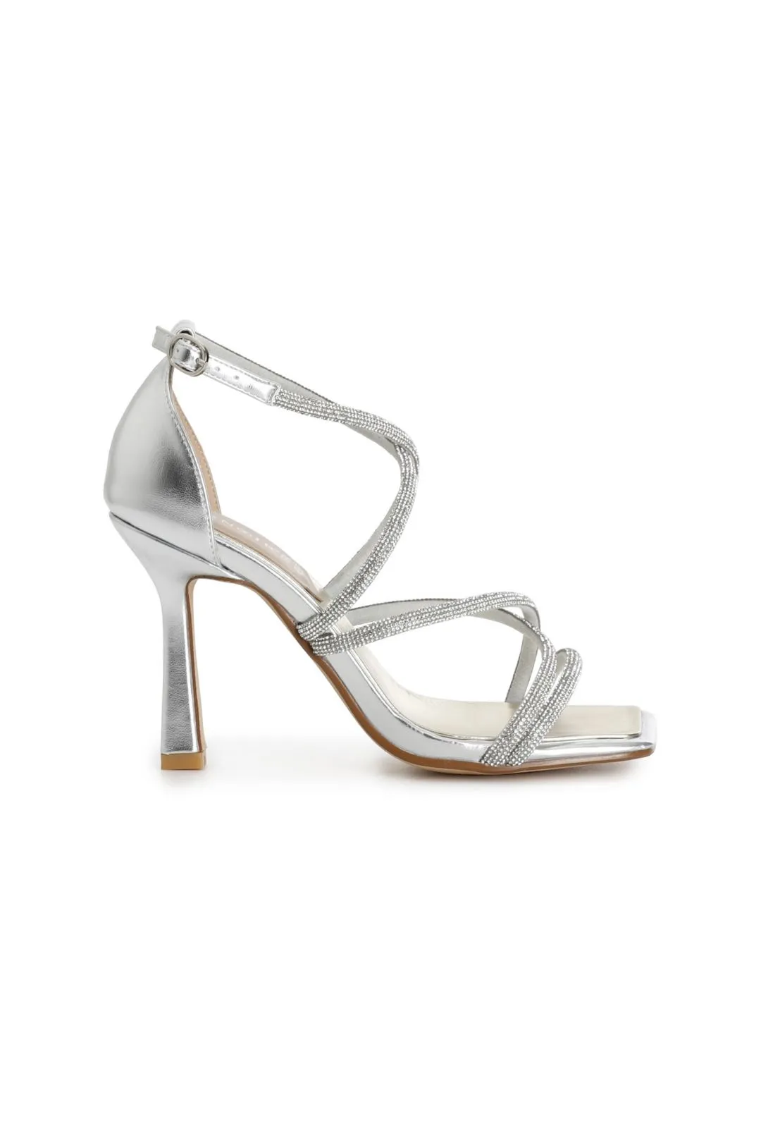 sandali doppio incrocio con strass argento
