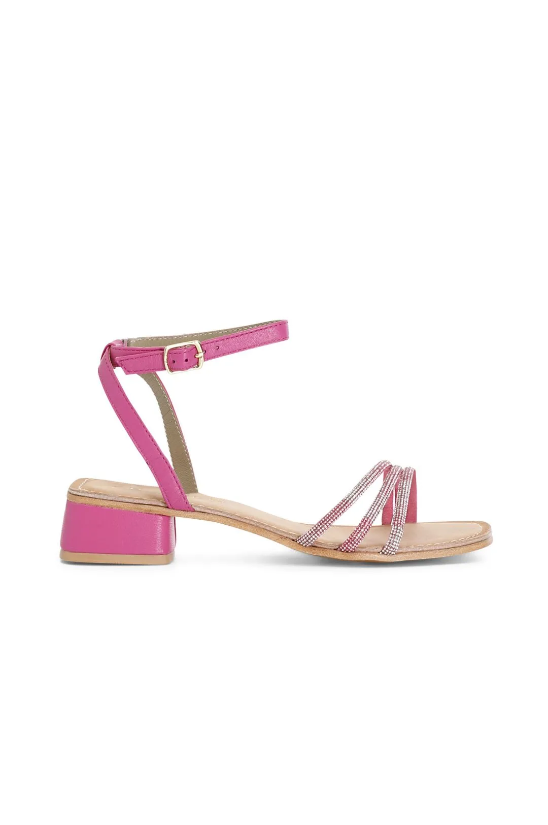 sandali in pelle con strass mignon fuxia