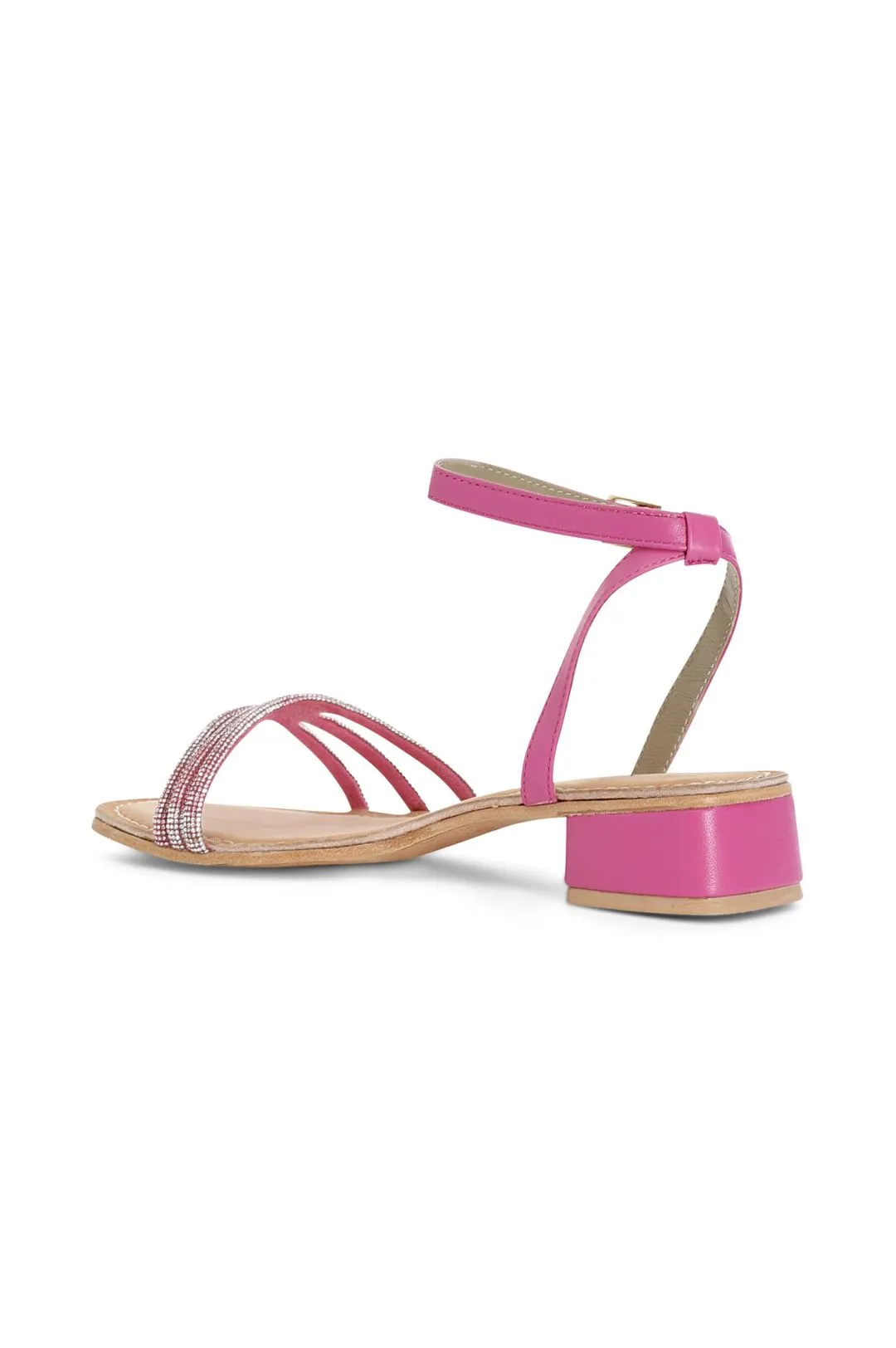 sandali in pelle con strass mignon fuxia