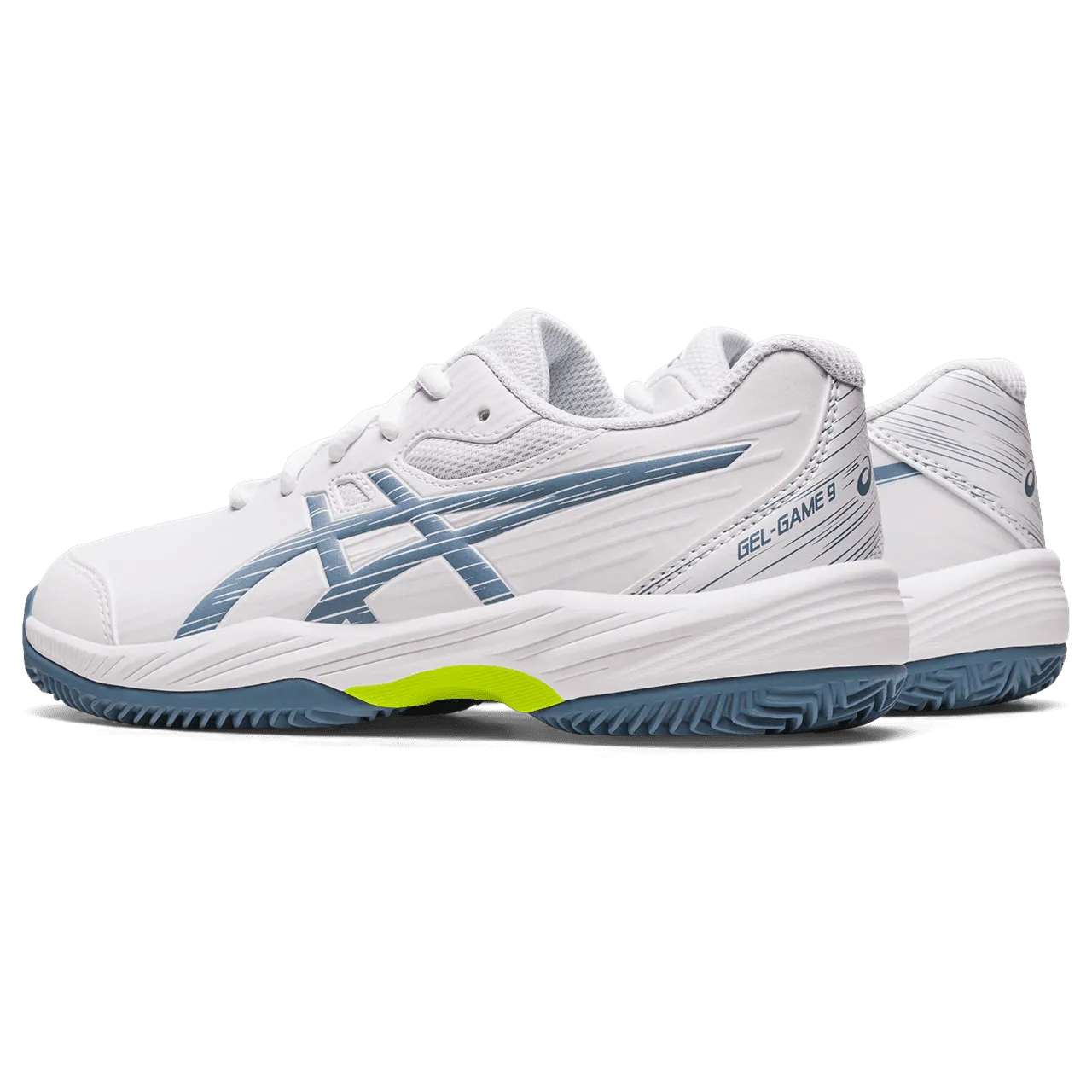 SCARPA DA TENNIS JUNIOR ASICS GAME 9 GS CLAY OC WHITE STEEL BLUE 1044A057 101