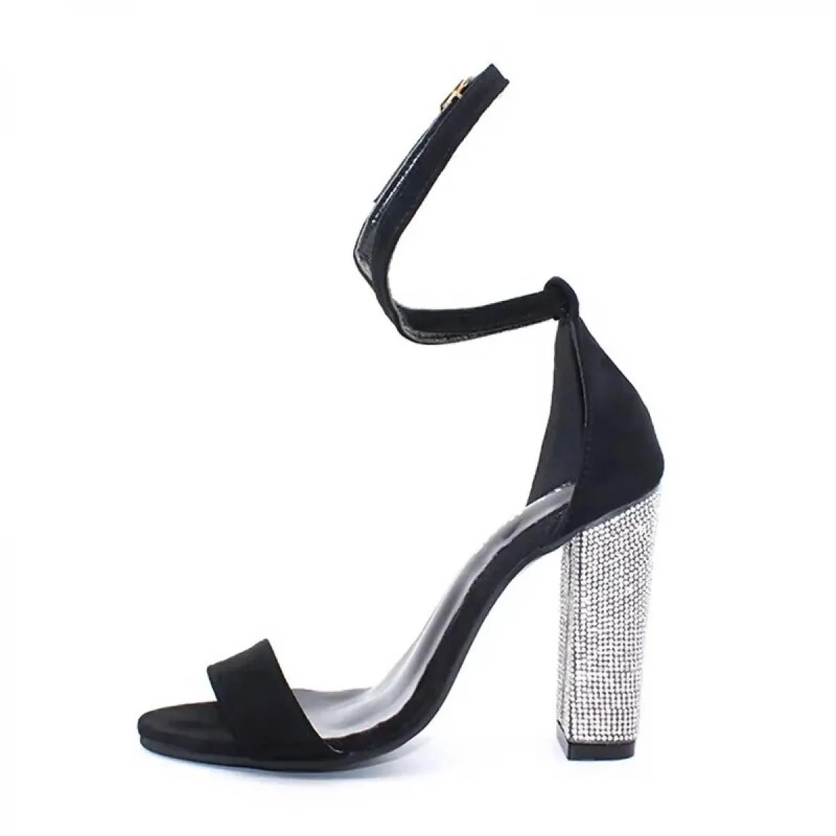Scarpe da donna con strass dorati, cinturino alla caviglia, sandali con tacco alto, scarpe da donna, abito da festa di nozze, sa