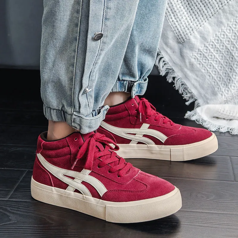 Scarpe da ginnastica casual alte da uomo in tela traspirante alla moda