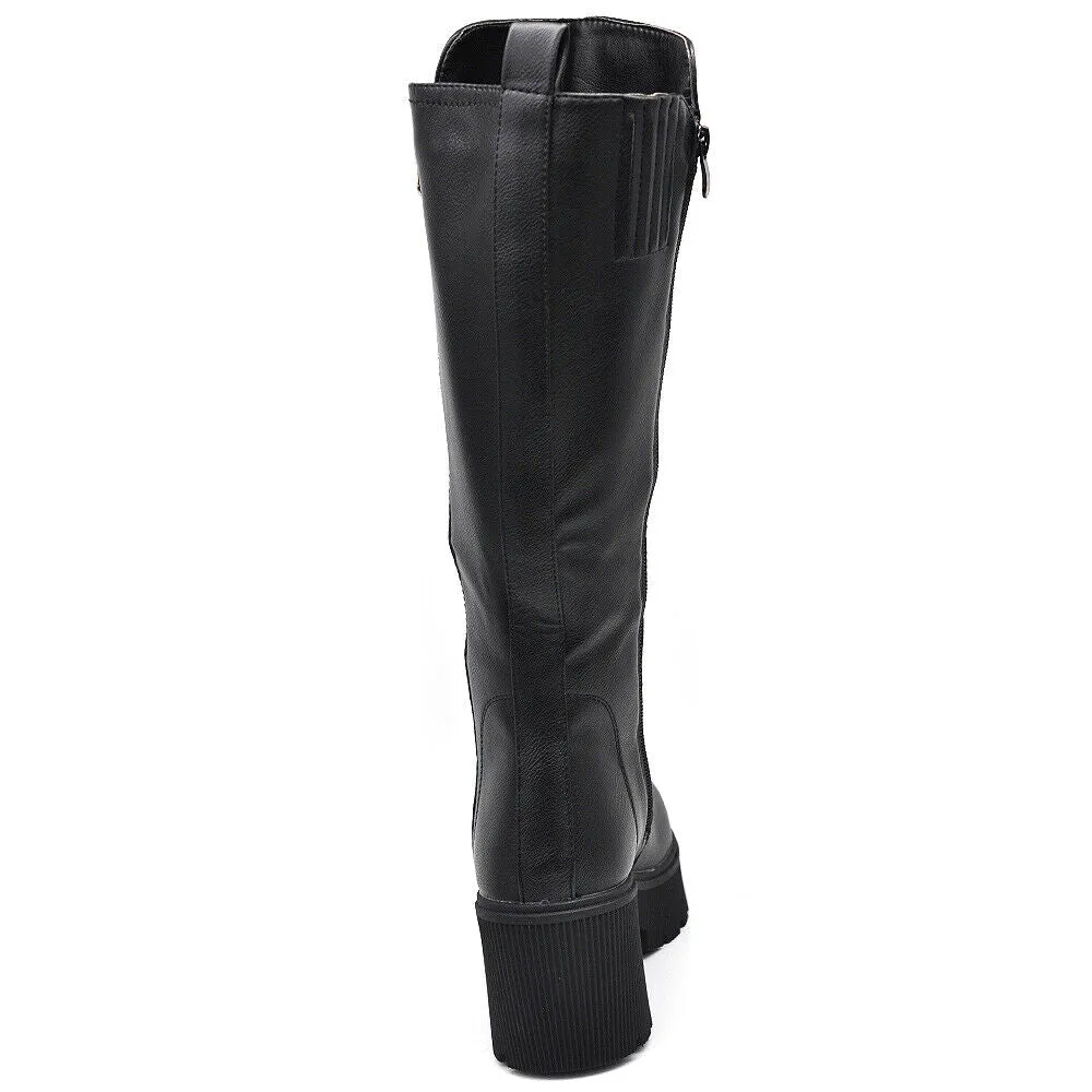 Scarpe Stivali Motociclista Biker Da Donna Doppio Zip Cerniera Tacco 6631
