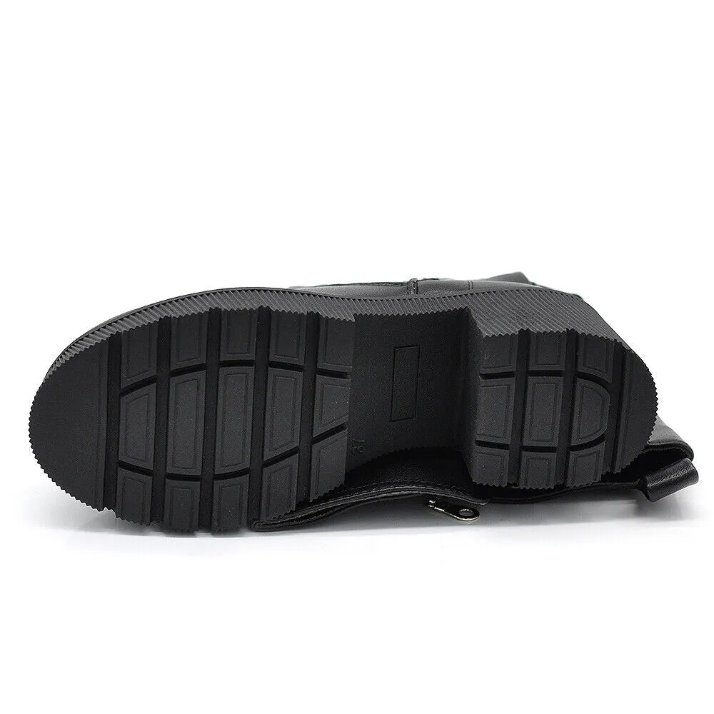 Scarpe Stivali Motociclista Biker Da Donna Doppio Zip Cerniera Tacco 6631