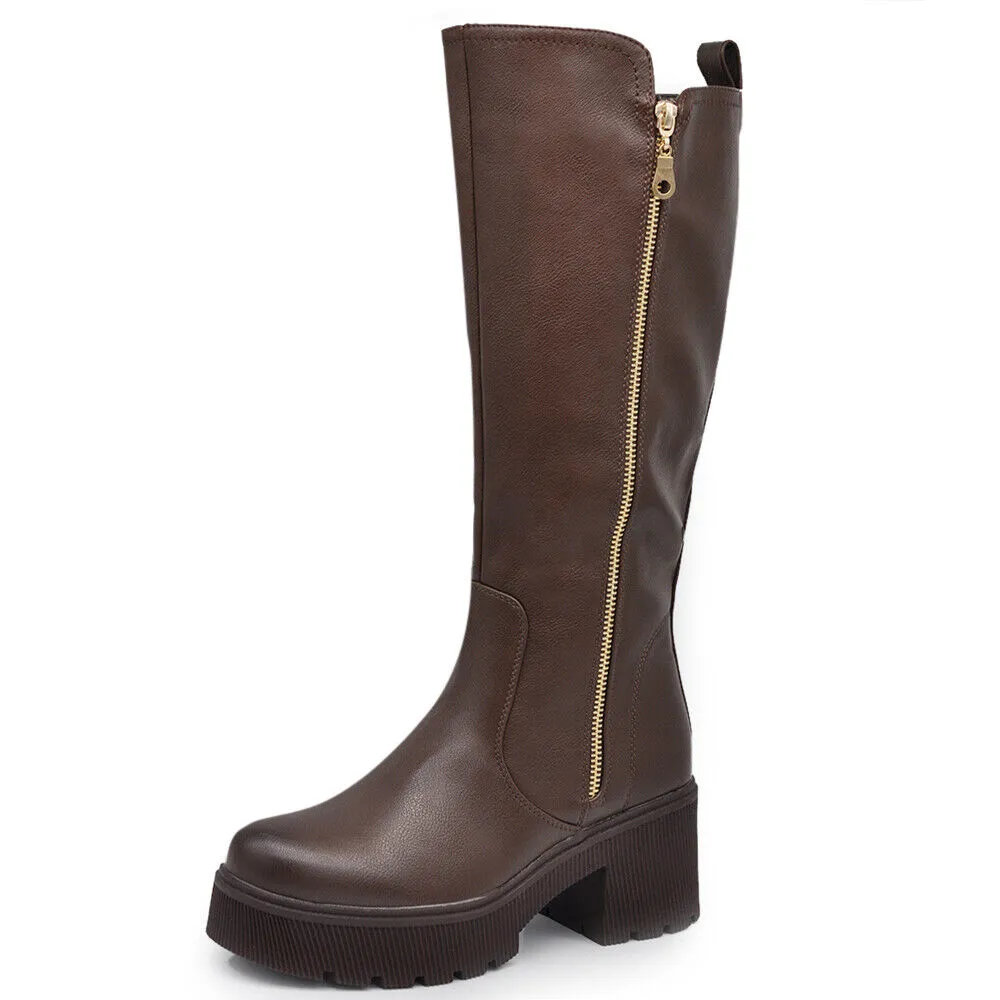 Scarpe Stivali Motociclista Biker Da Donna Doppio Zip Cerniera Tacco 6631