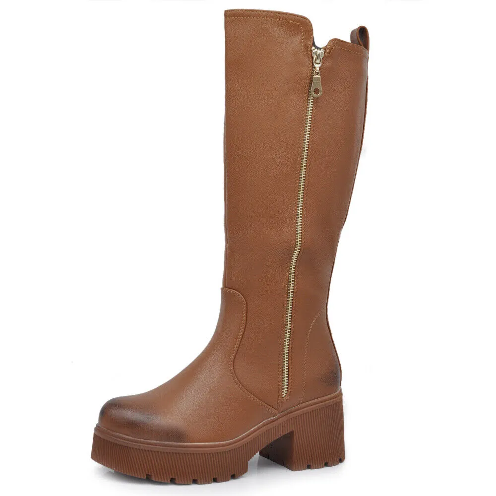 Scarpe Stivali Motociclista Biker Da Donna Doppio Zip Cerniera Tacco 6631