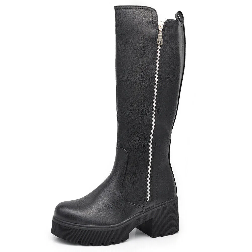Scarpe Stivali Motociclista Biker Da Donna Doppio Zip Cerniera Tacco 6631